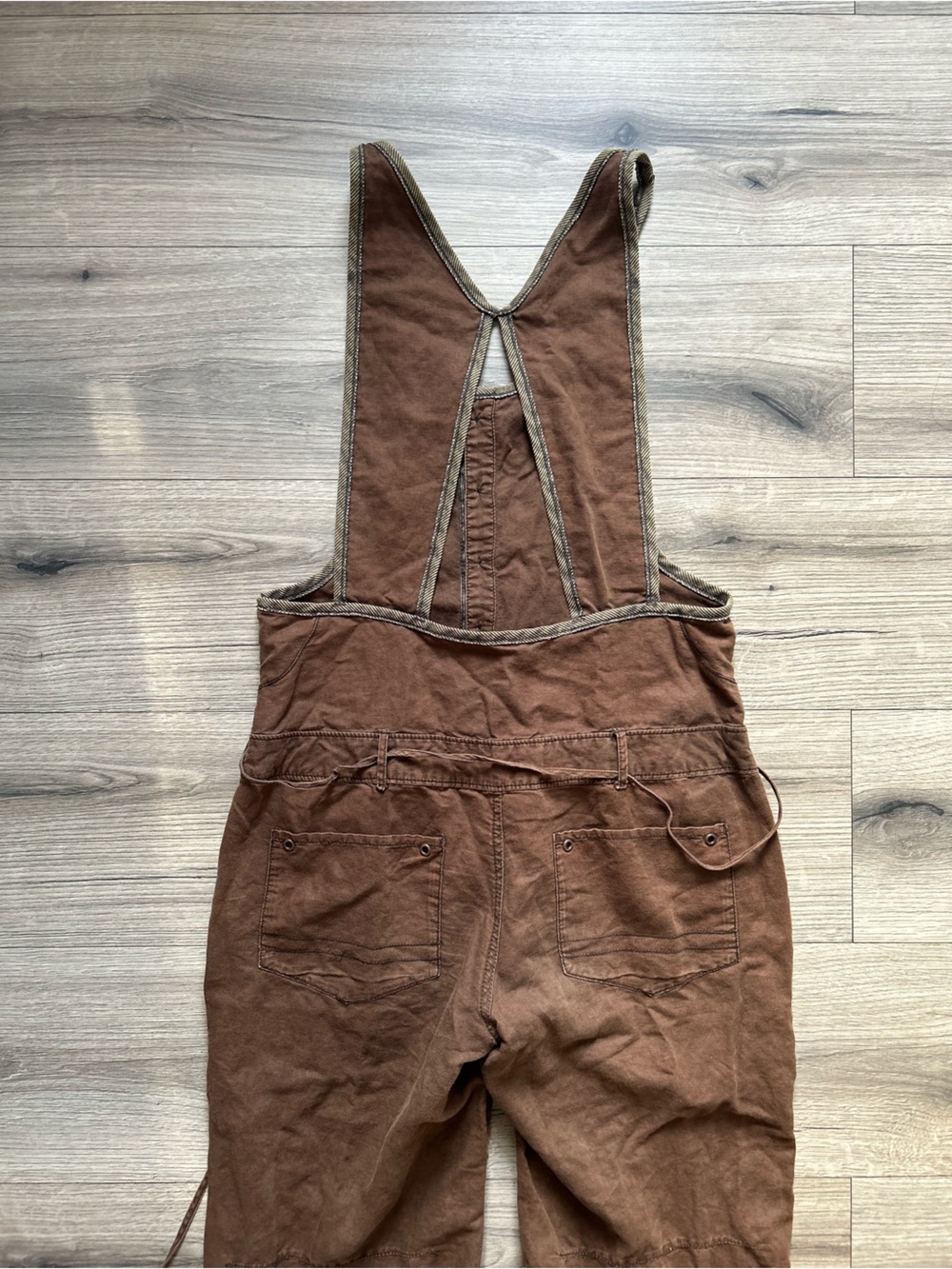 Free People Deep Trance Overalls Brown Sugar Cotton Wide Leg Boho Chic Size 4 - Picture 8 of 10
